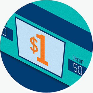 $1 machine displaying a value of 50 credits