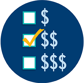 Dollar signs signifying expense level next to the middle option $$