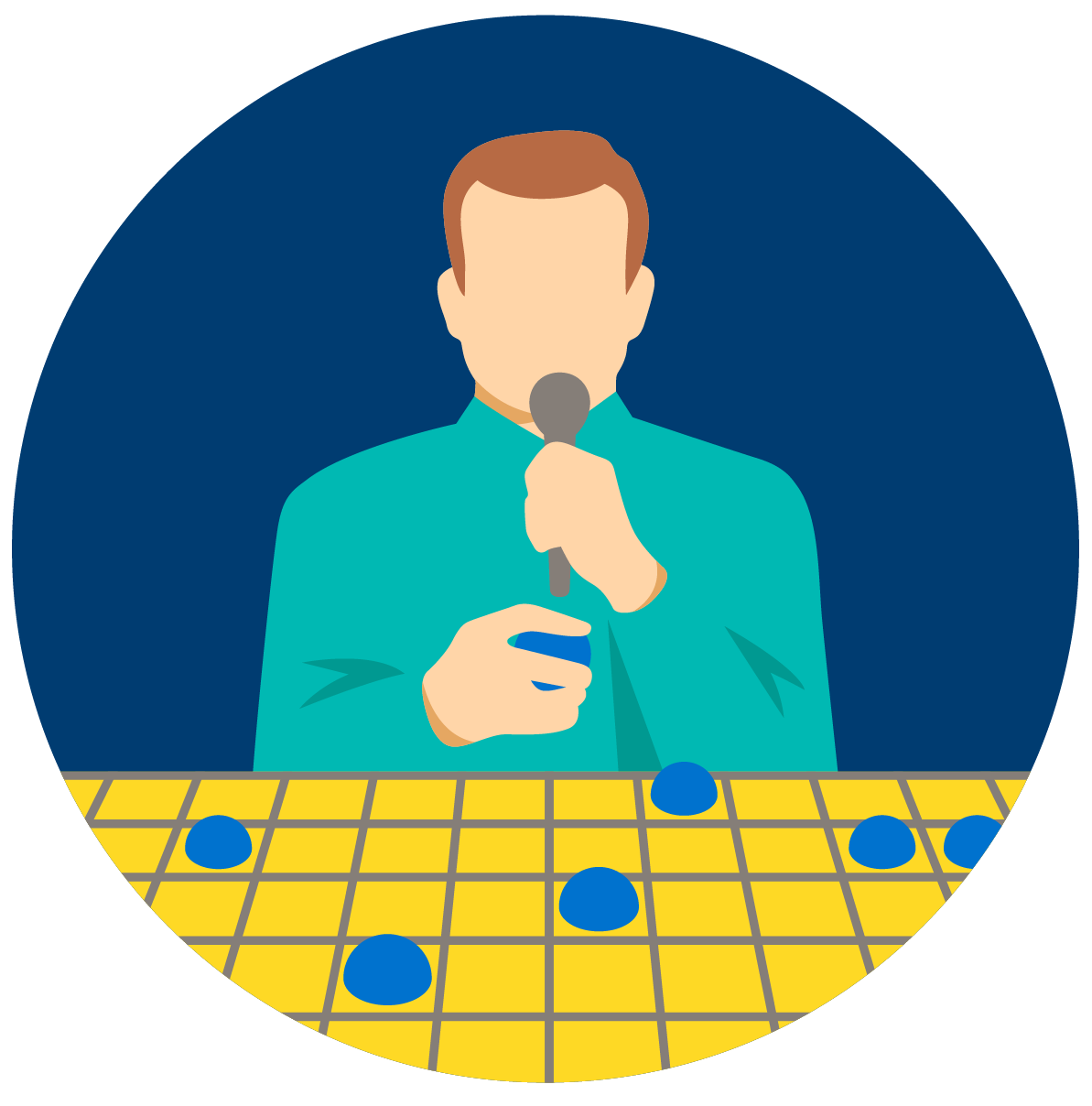 The caller using a microphone to call out the selected letter/number combinations.