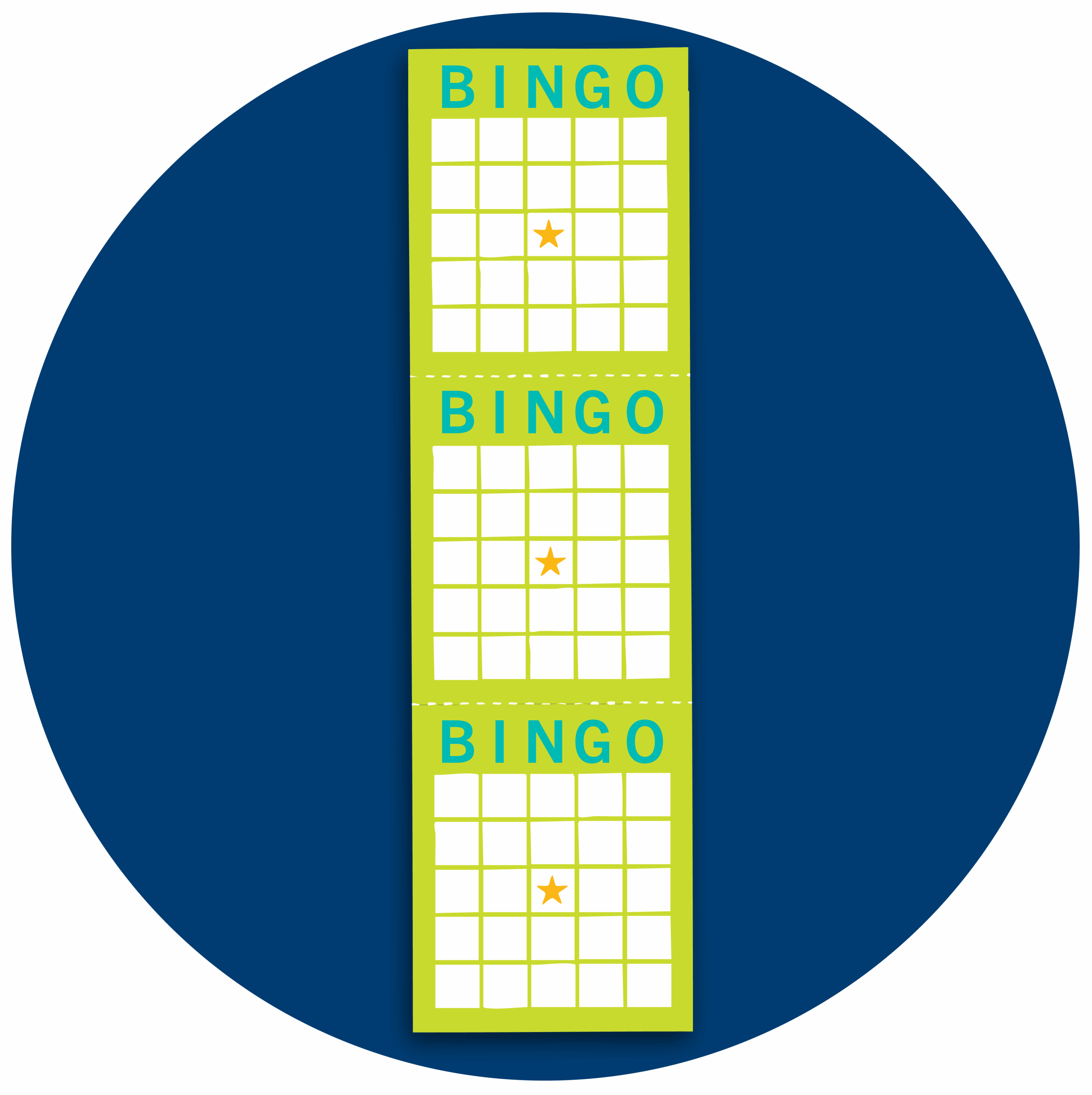 A strip of three Bingo cards.