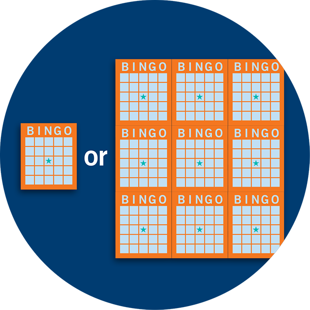 A single Bingo card and a book of 9 Bingo cards.