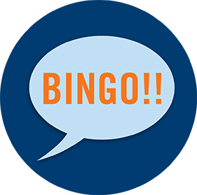 A speech bubble showing “BINGO!!”