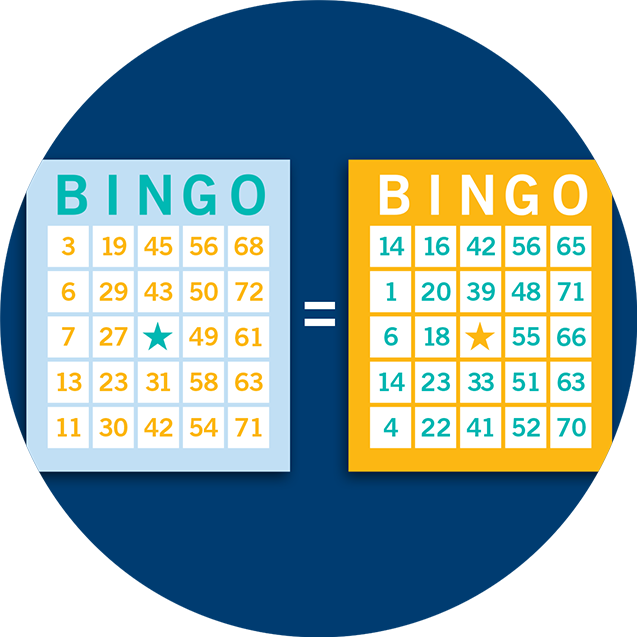 Two Bingo cards with an equal symbol between them.