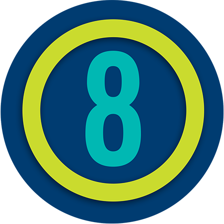 A number 8 with a green circle around it.