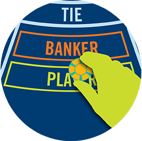 Placing a chip on the Player area of the three betting areas: Tie, Banker, and Player