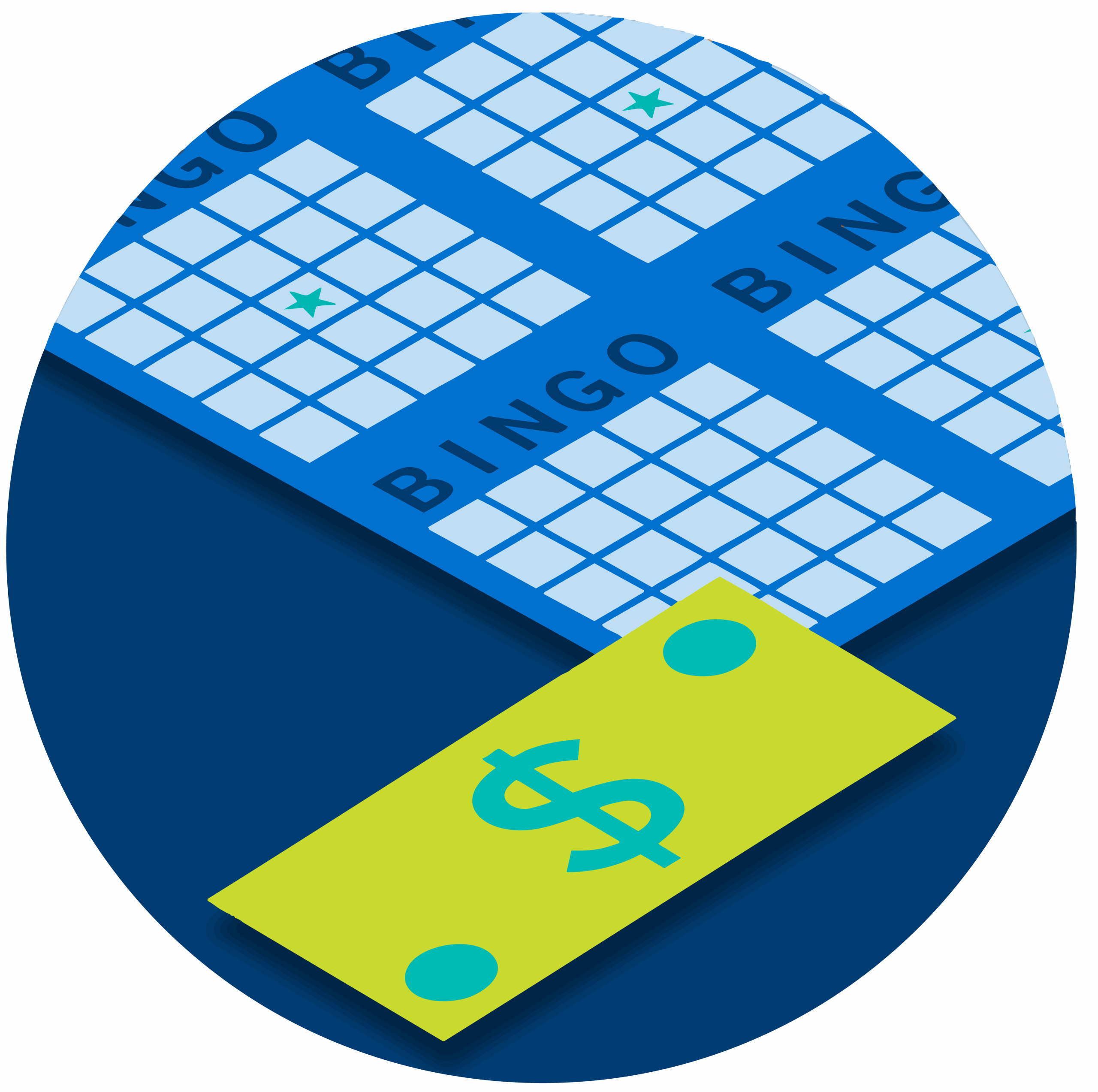 Argent près de cartes de bingo.