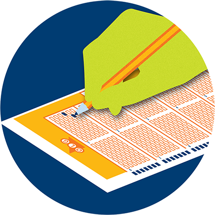 Using a pencil to select the type of lottery to play on a selection slip