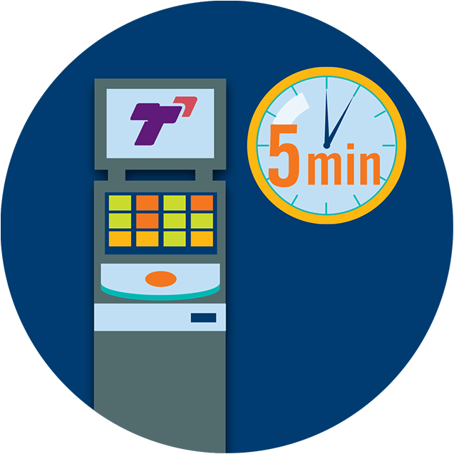 A clock next to a TapTix machine indicates 5 minutes.