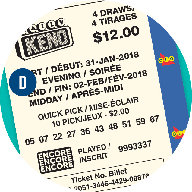 A DAILY KENO ticket. D is over the draw information