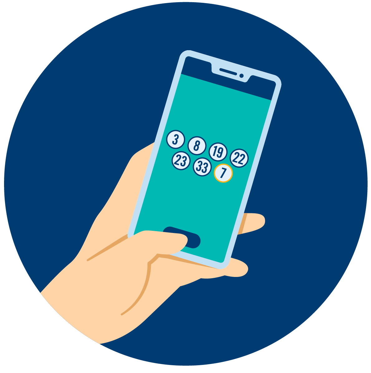 Holding up a smartphone showcasing the OLG app.