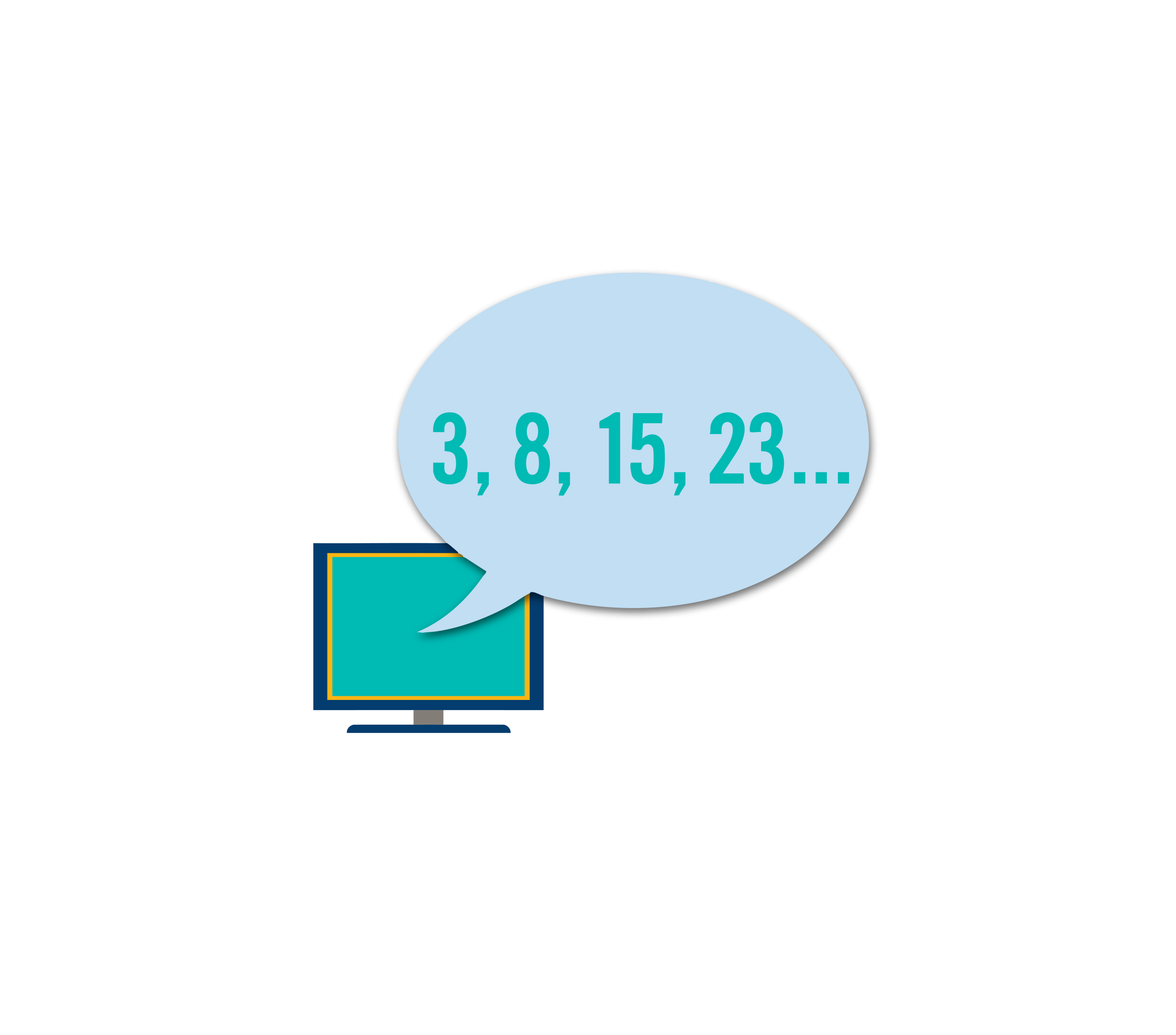 A computer randomly selecting numbers in a speech bubble.