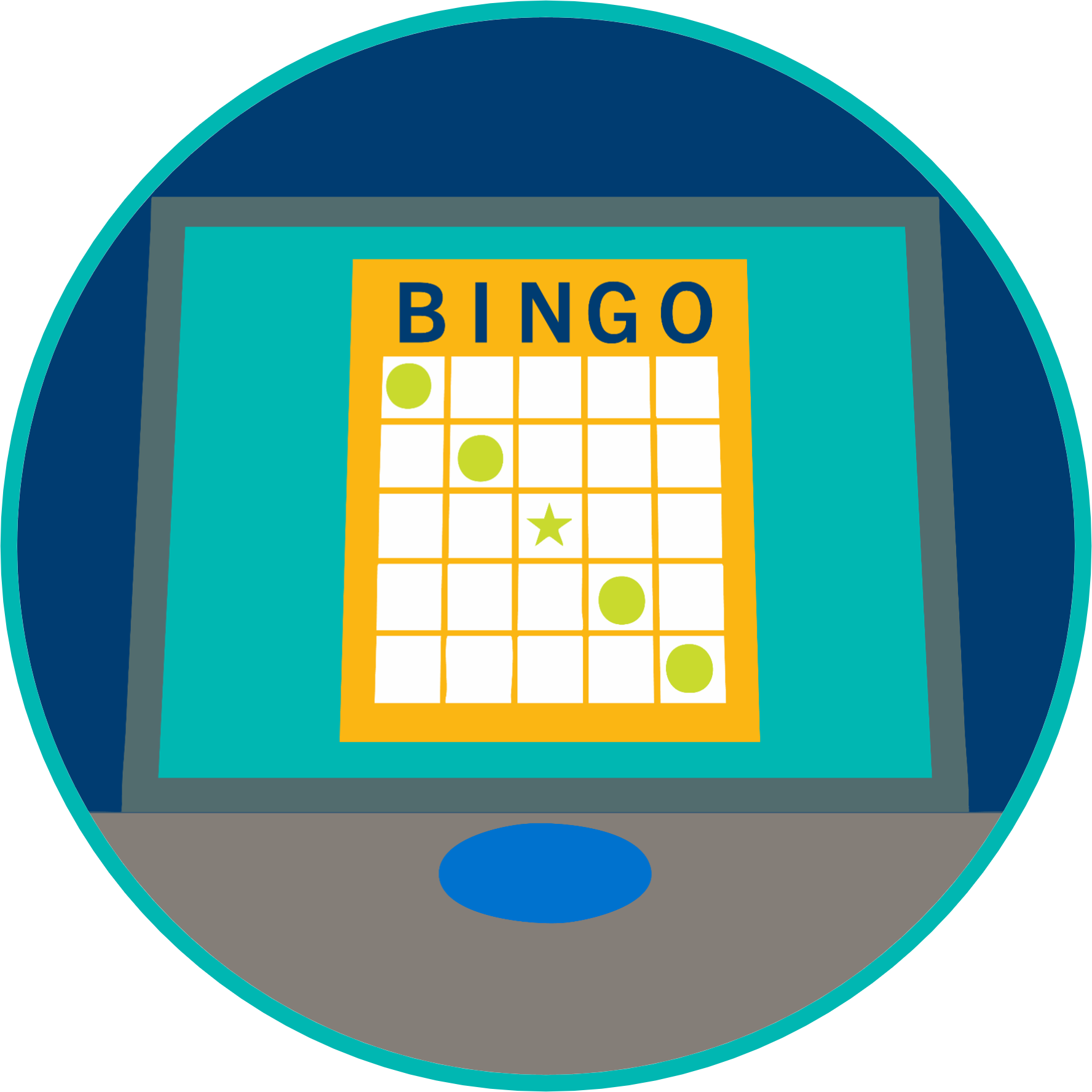 Surl’écran d’un terminal, il y a une carte de bingo sur laquelle une ligne diagonale descend de gauche à droite.
