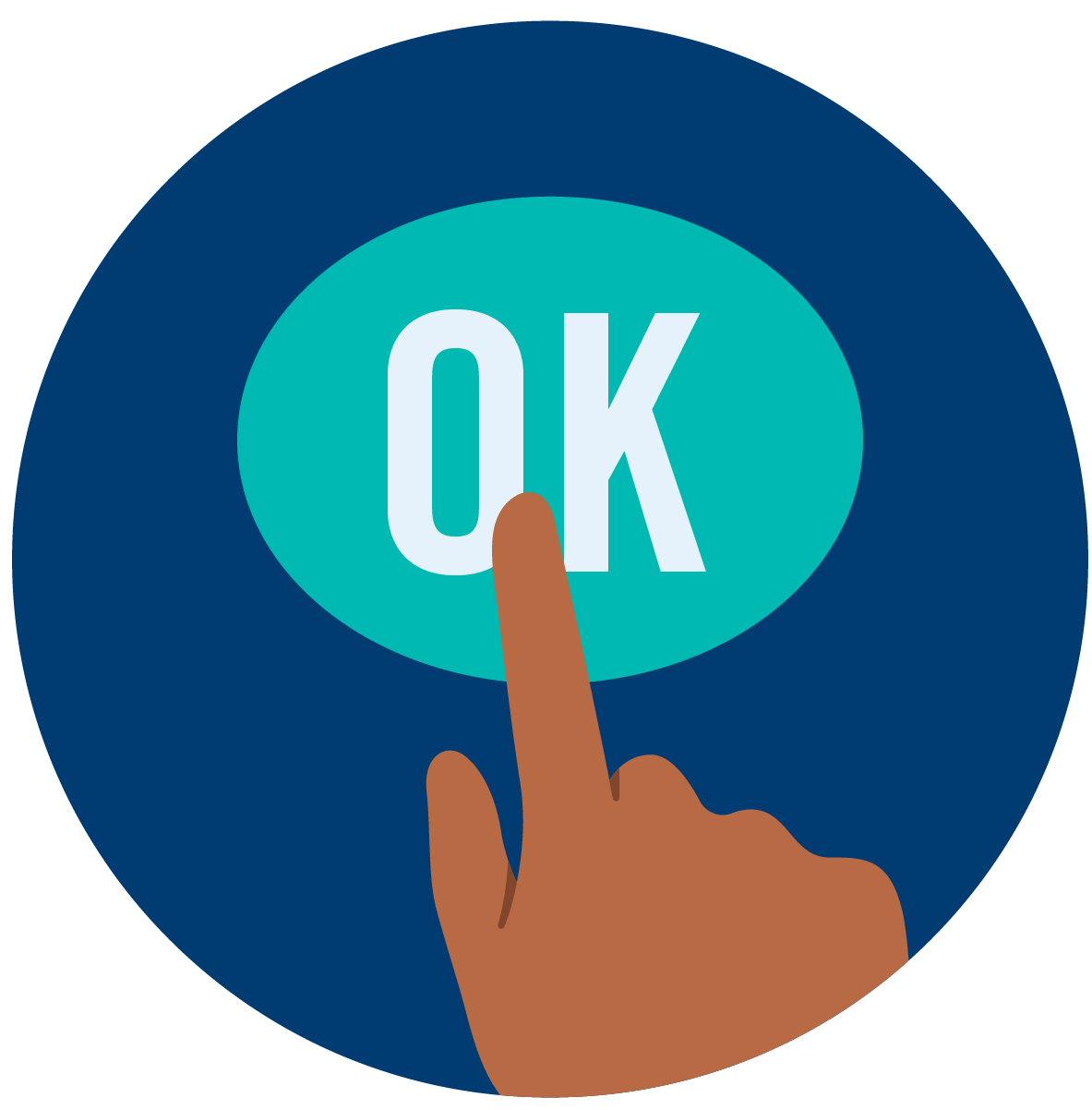 Un doigt touche le bouton « OK ».