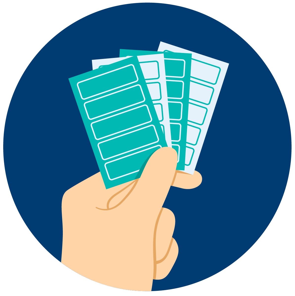 Une main tient quatre billets à languettes.