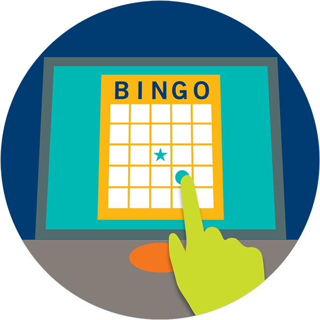 Un doigt touche un numéro sur une carte de bingo électronique sur l’écran d’un terminal.