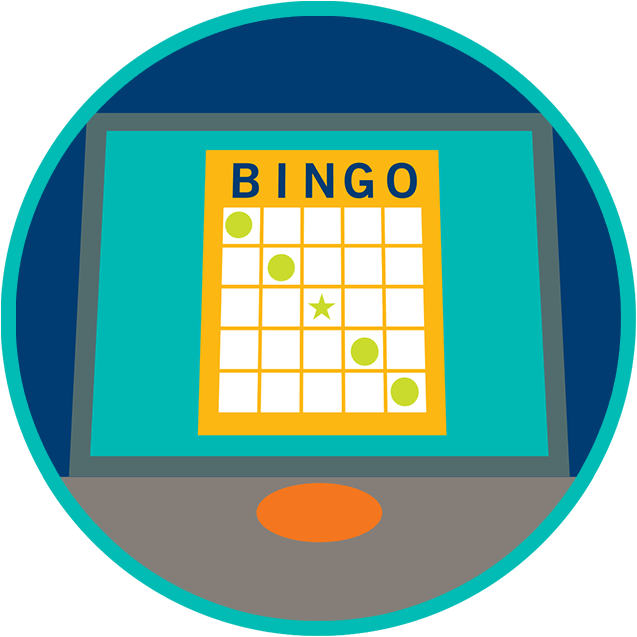 A bingo card on a terminal screen shows a diagonal descending line from left to right.