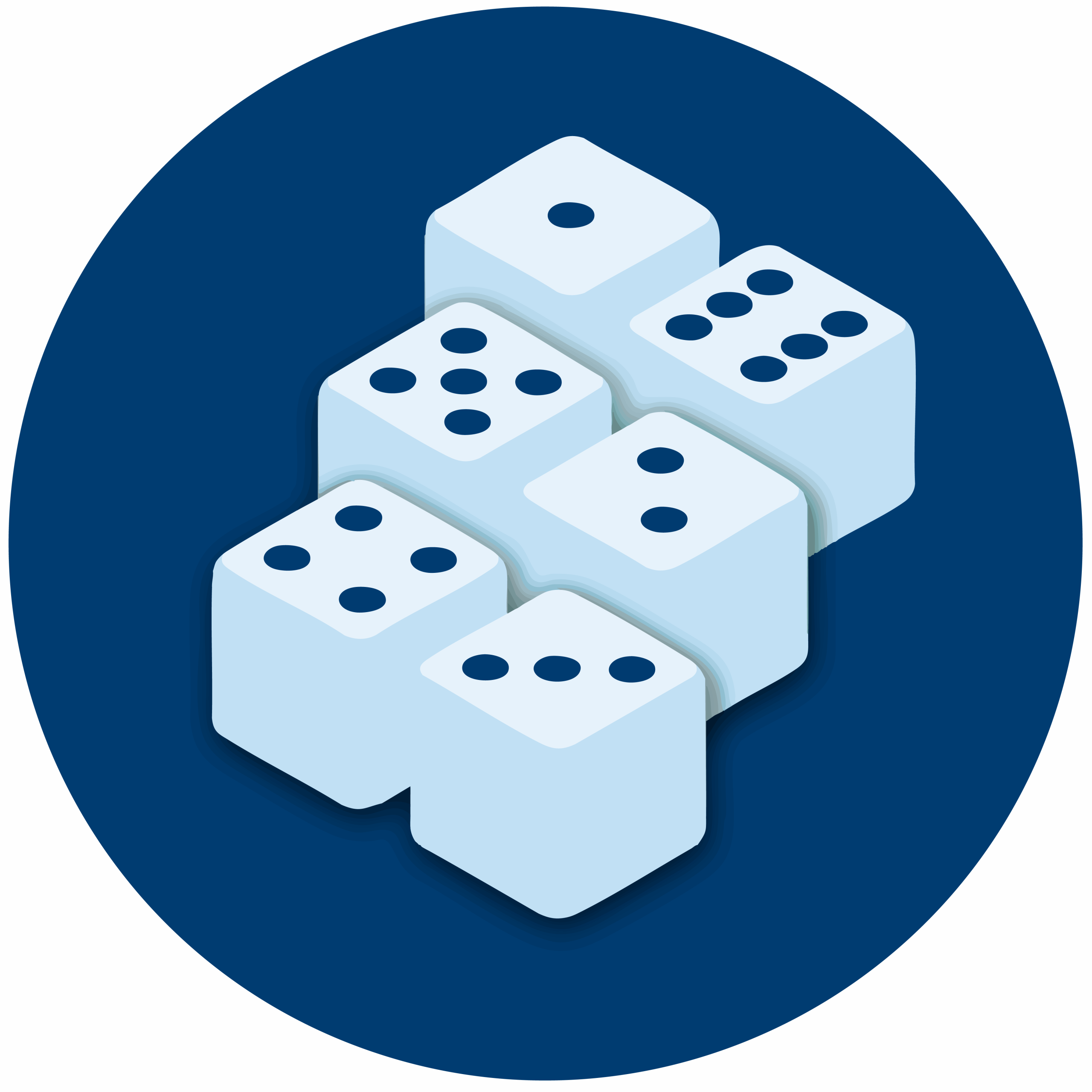 6 dice showing a 1, 6,5,2,3,4.