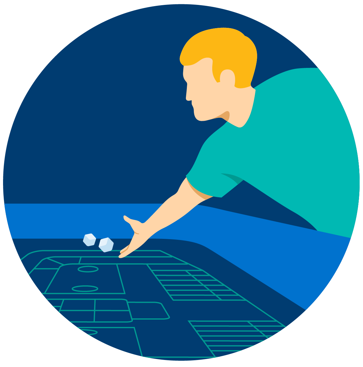 Un joueur à une table de Craps lance des dés.