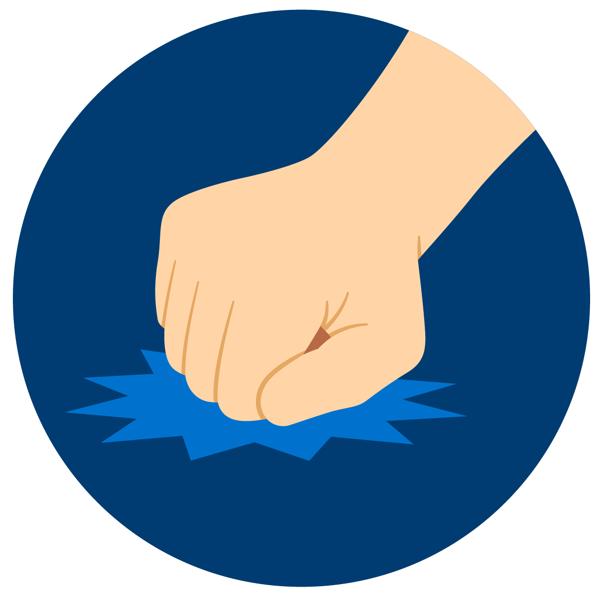 A hand knocks on the table.