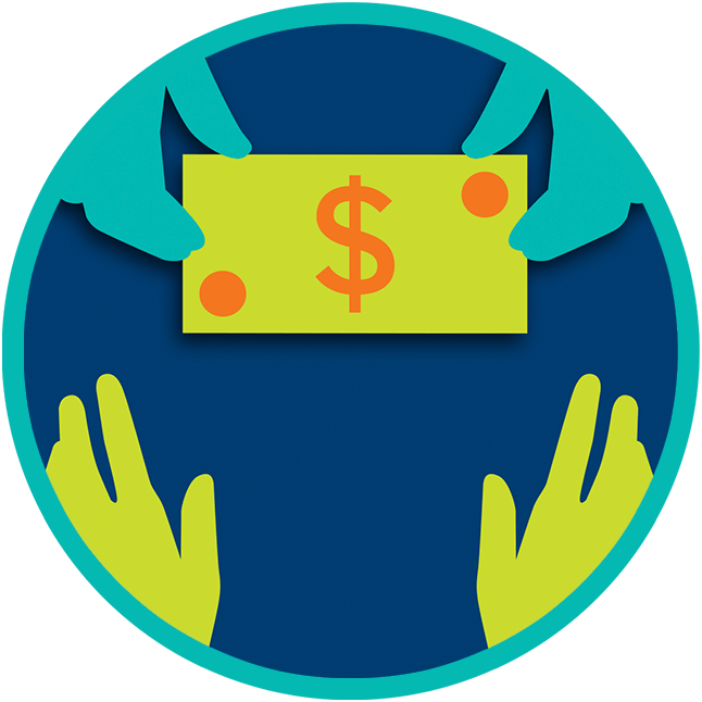 A dollar bill is exchanged between two sets of hands