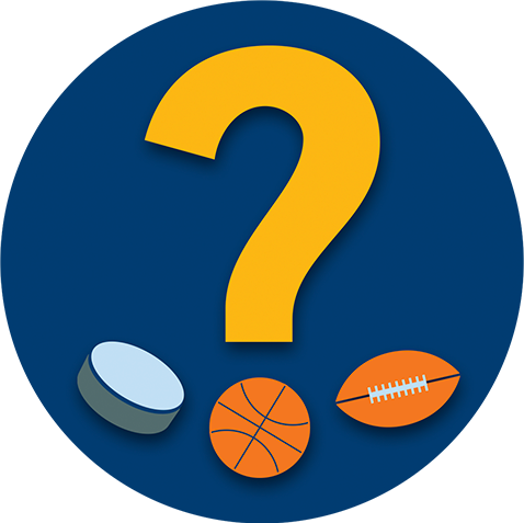 Un point d’interrogation flotte au-dessus d’une rondelle de hockey, d’un ballon de basketball et d’un ballon de football