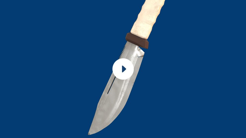 A knife with a white handle.