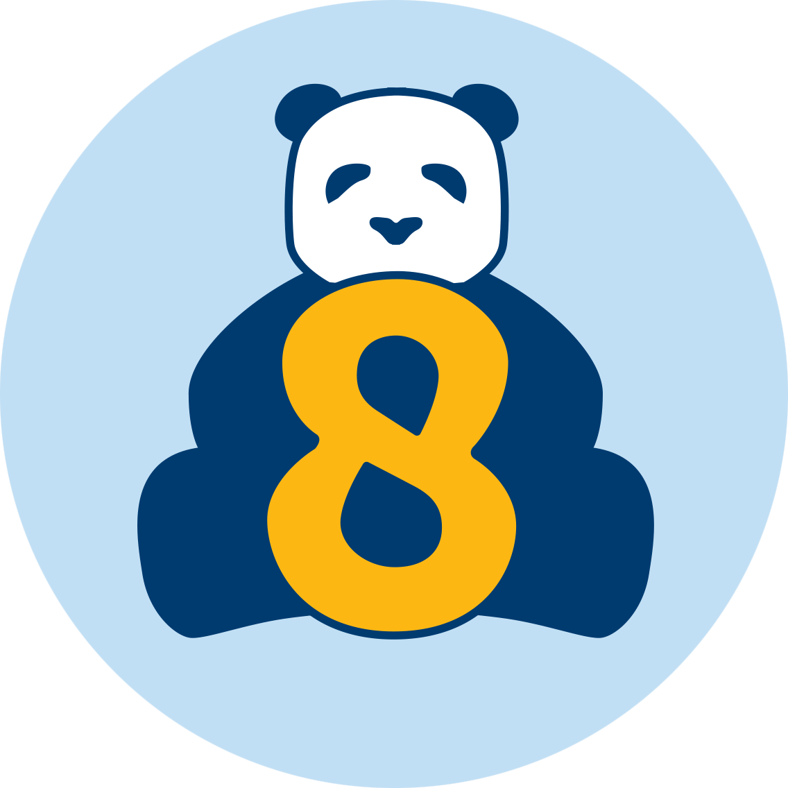 A panda sitting behind an 8.