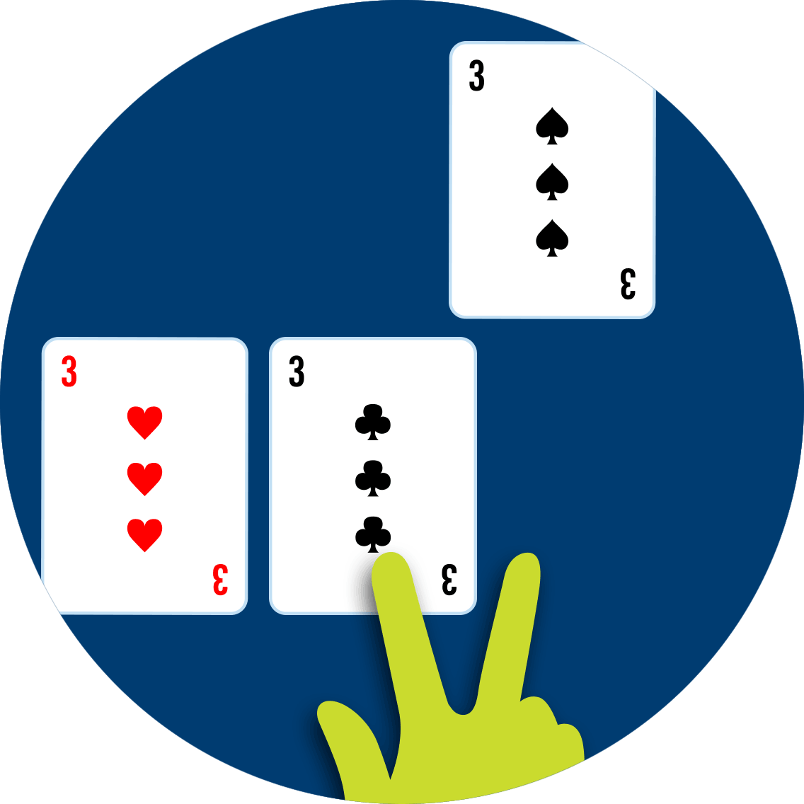 3 of spades splits from the original split of a 3 of hearts and 3 of clubs.