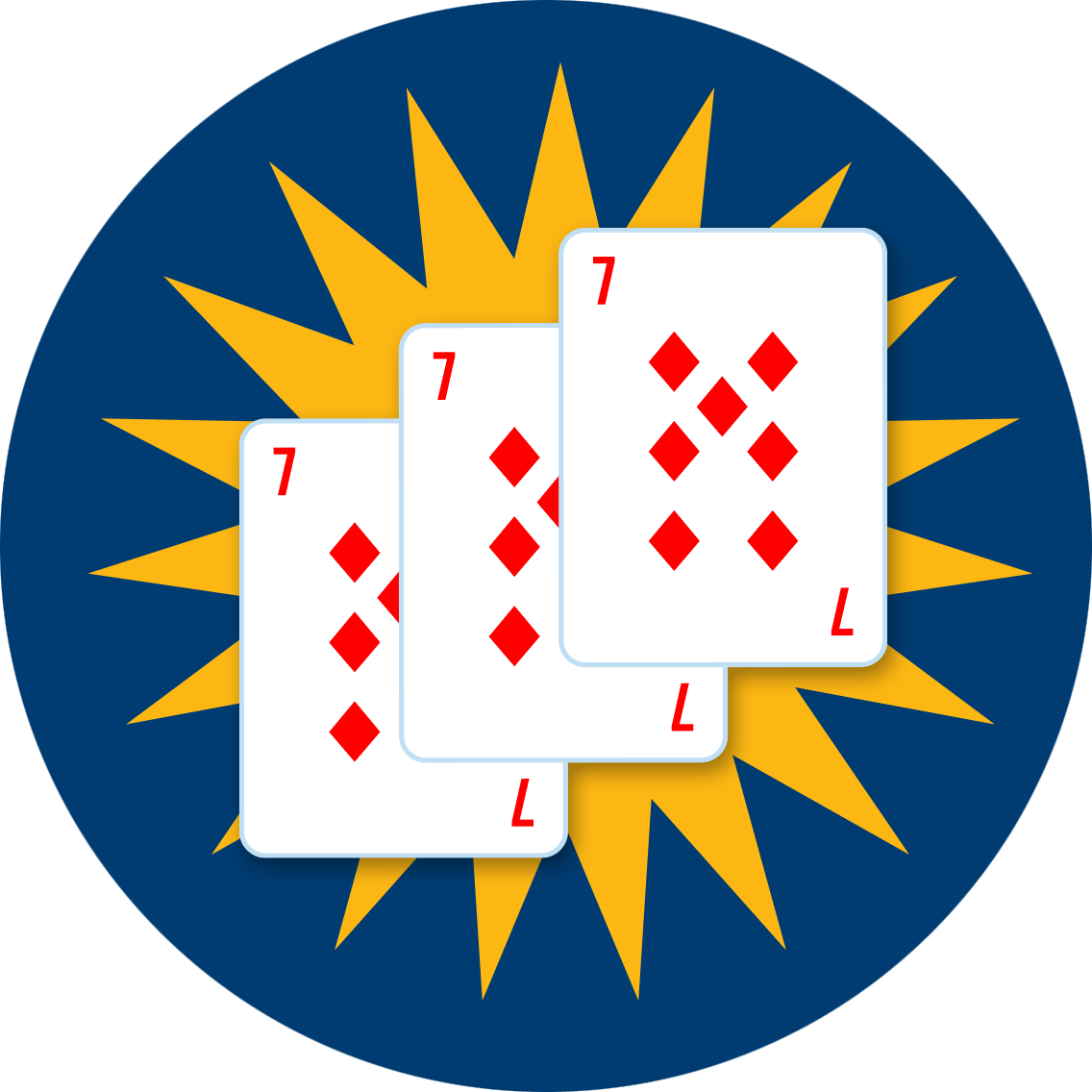 Three suited 7 of diamonds with a star-shape bonus behind it.