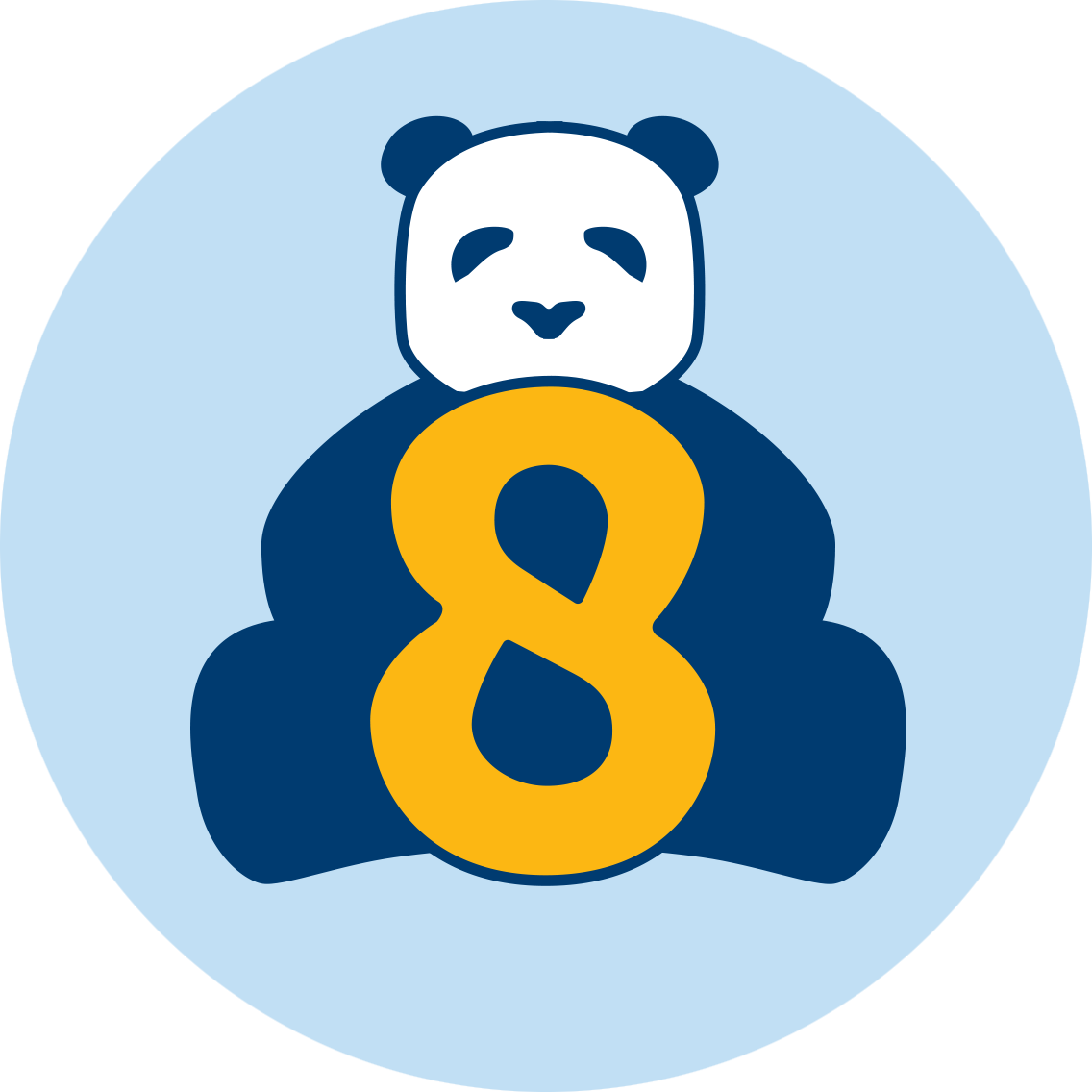 一只熊猫坐在数字8后面。