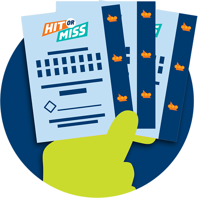 Main tenant trois billets de HIT OR MISS.