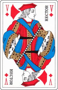 A French Jack of Diamonds with “Hector” on it .