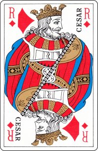 A French King of Diamonds with “Cesar” on it.