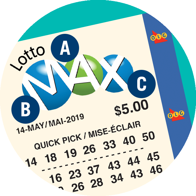 Billet de LOTTO MAX. A indique le logo. B indique la date. C indique le prix.