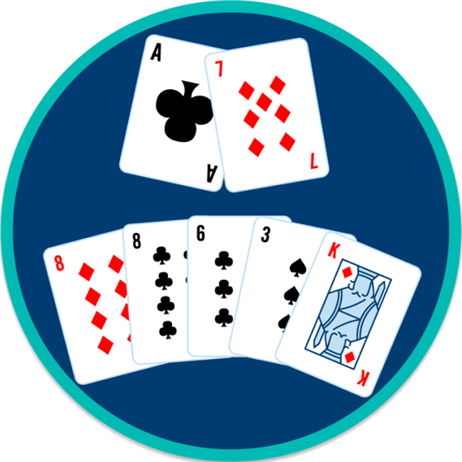 Seven cards are separated into two and five. Two cards on the front and five on the rear.