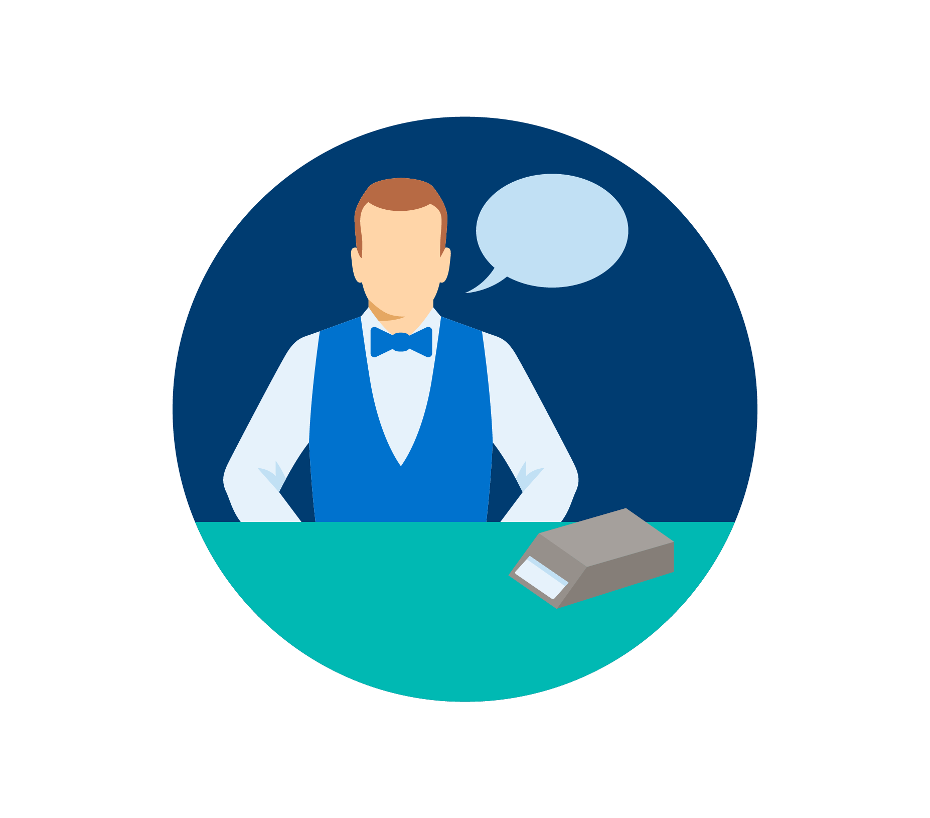 A dealer with a speech bubble