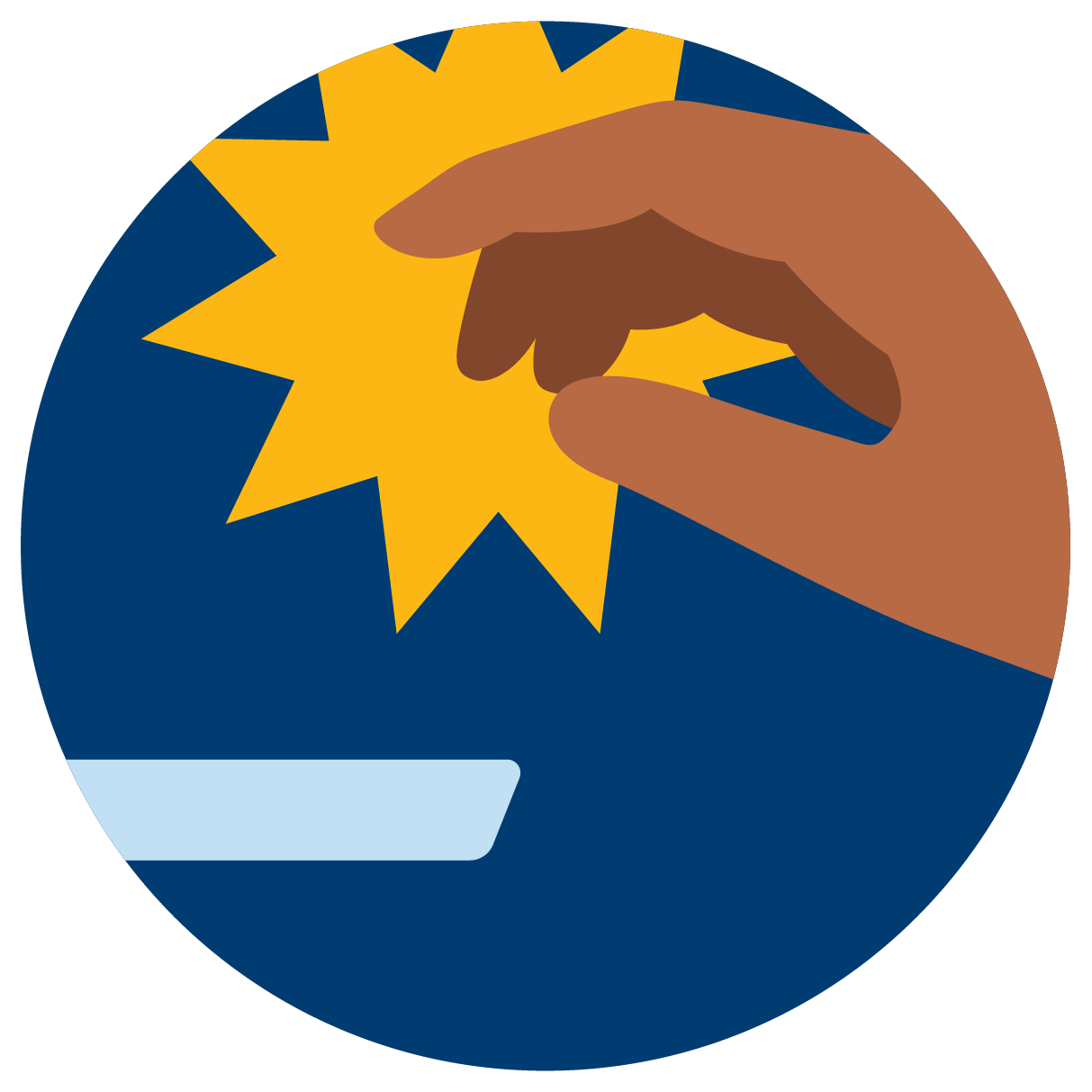 A hand with a burst illustration near casino cards