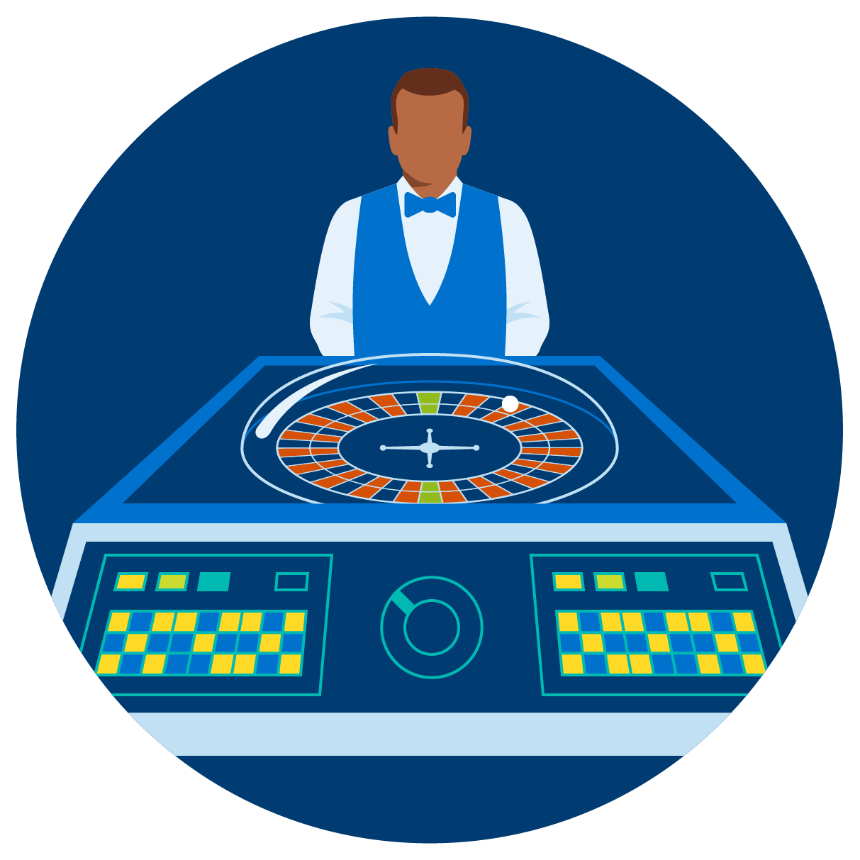 Un croupier a devant lui un terminal de Roulette rapide.