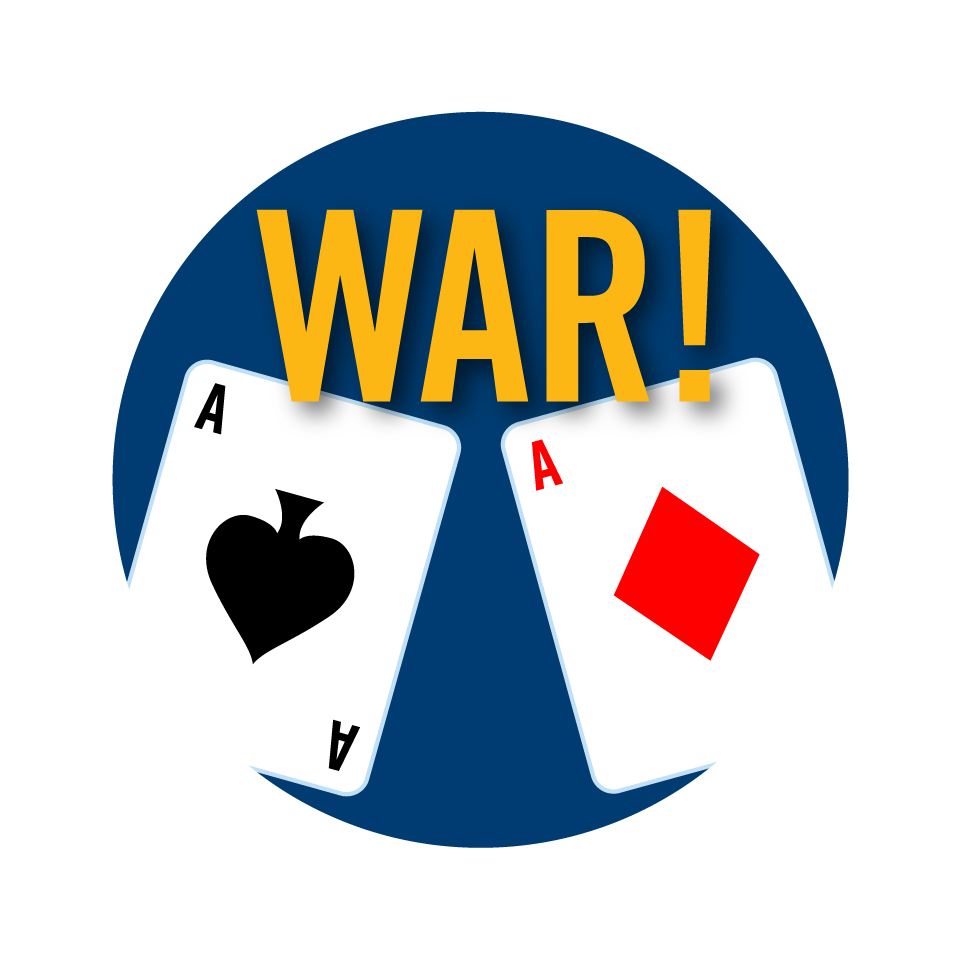 An Ace of spades next to an Ace of diamonds with the word War in between