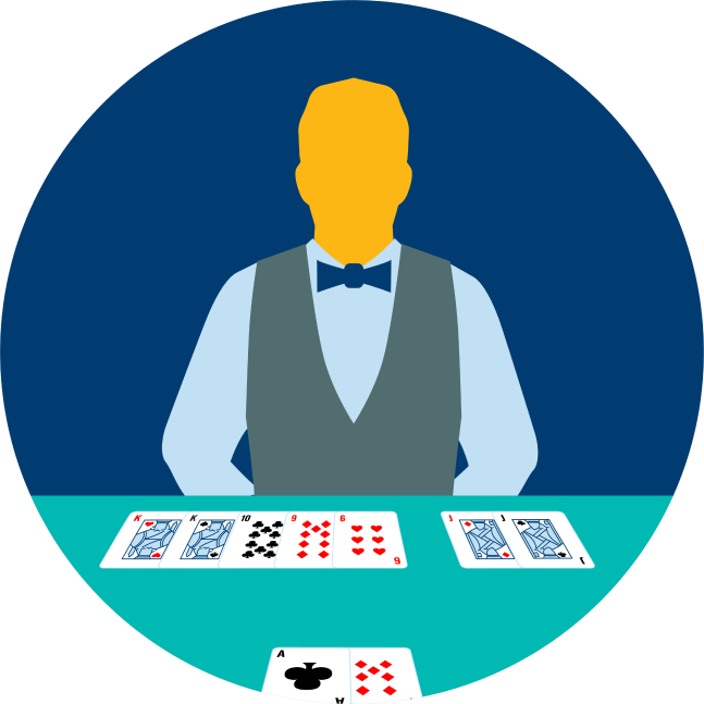 Les mains de cinq et de deux cartes du croupier sont placées face à la main de deux cartes du joueur.