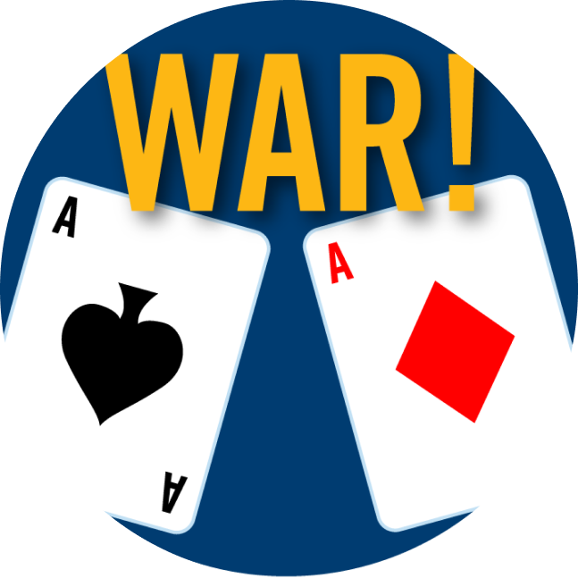 An Ace of spades next to an Ace of diamonds with the word War in between