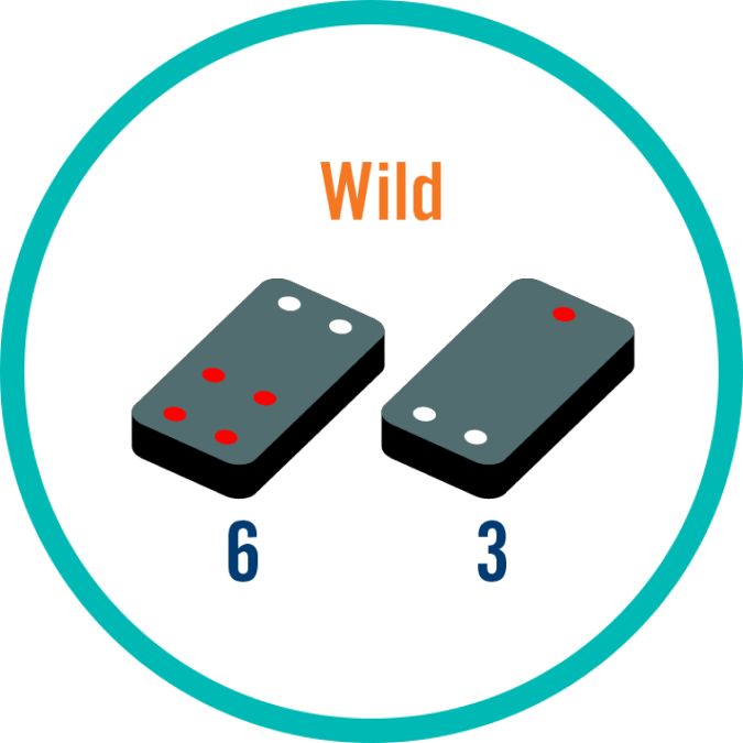 Two tiles with values adding up to 9, is labelled “Wild”.