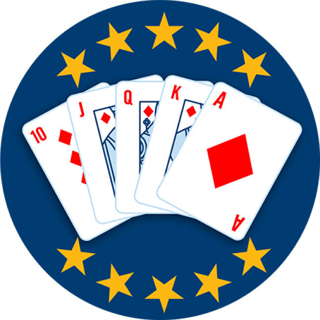 Five playing cards face up, showing 10, Jack, Queen, King and Ace of Diamonds. 10 stars are highlighted, showing that this hand ranks highest overall.