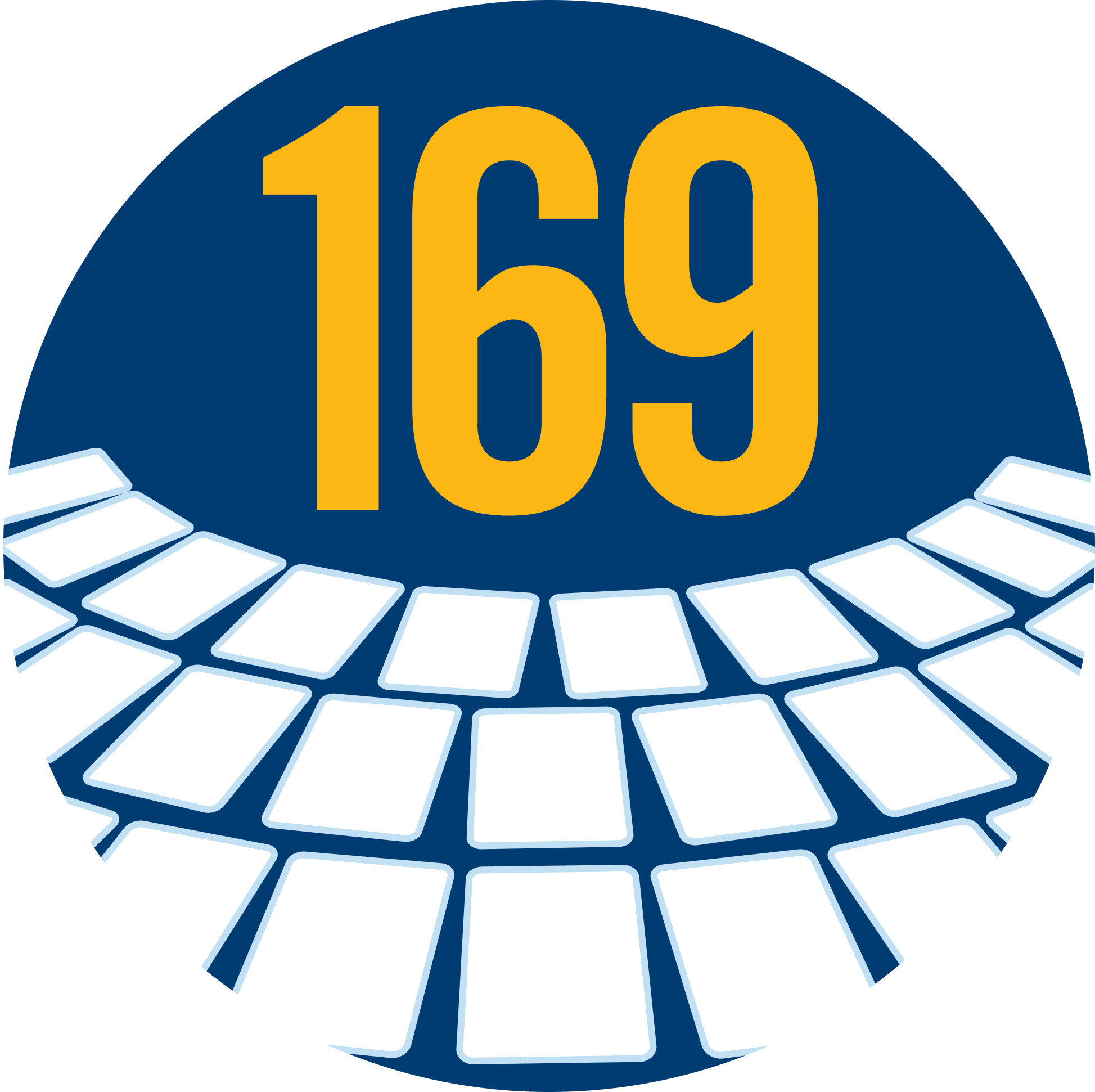 The number 169 with three rows of cards below it.