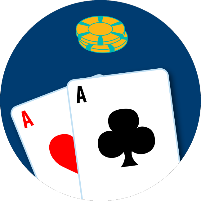 An Ace of Hearts and an Ace of Clubs has a poker chip above it.