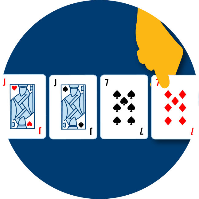 Four cards are shown turned over: a Jack of Hearts, a Jack of Spades, a 7 of spades and a 7 of diamonds.