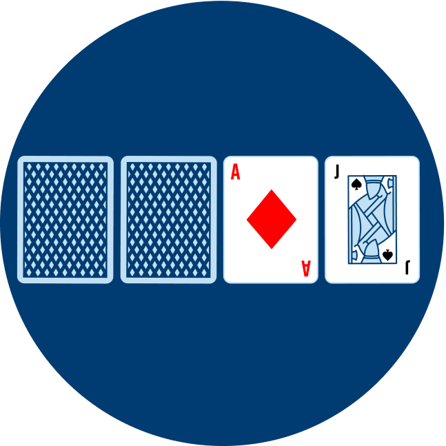 Two cards face down are shown, beside are the Ace of Diamonds and Jack of Spades.