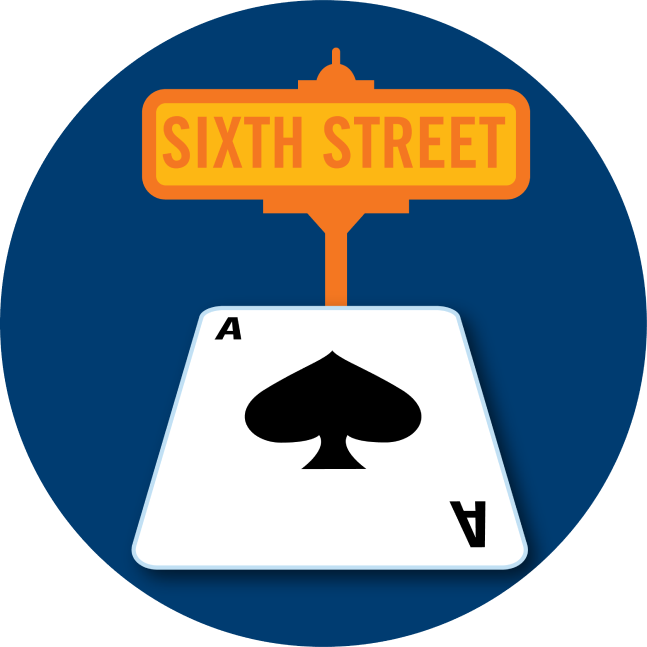 A street sign that says “Sixth Street” pops out of an Ace of Spades card.