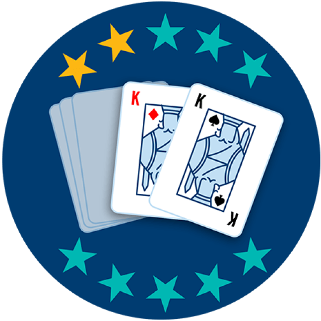 Two out of 5 playing cards appear face up, showing the King of Diamonds and the King of Spades. Two out of 10 stars are highlighted, showing this hand ranks second lowest overall.