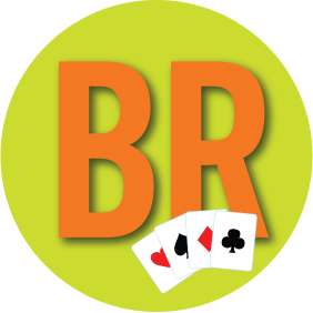 Letters “B & R” have four cards in front of it with four cards each from a different suit.